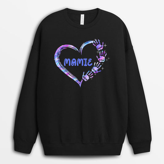 0064WFR1 present personnalisable Sweat shirt coeur mamie maman mains