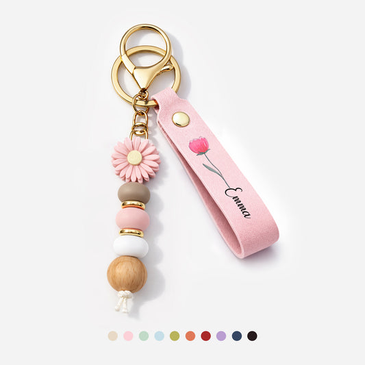 0065MFR1 porte cles marguerite cuir personnalise cadeau le jardin de mamie 0065mjsp5a