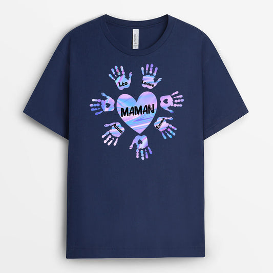 0143AFR2 present Personnalise T shirt coeur maman mamie mains