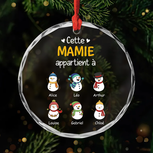 0527OFR1 ornement noel en verre personnalise cette mamie papi appartient a bonhomme de neige 0527o0z8a