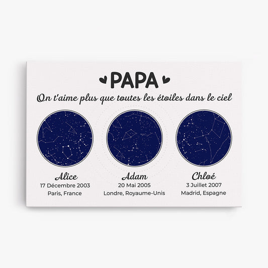 0982CFR1 Cadeau Personnalise Toile Aime Etoiles Papa Papi