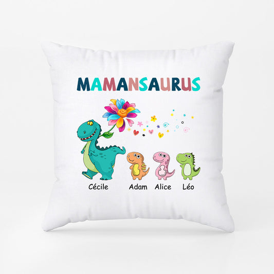 0994PFR1 Cadeau Personnalise Coussin Saurus Fleurs Mamie Maman