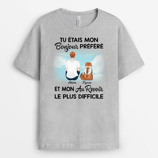 1028AFR2 Cadeau Personnalise T shirt Bonjour Au Revoir Amoureux des chats