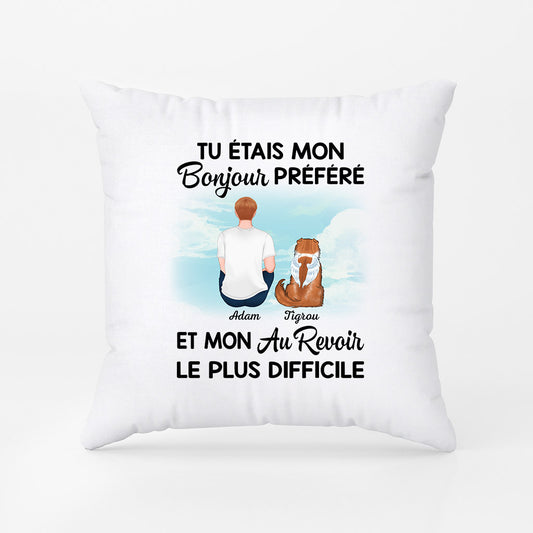 1028PFR1 Cadeau Personnalise Coussin Bonjour Au Revoir Amoureux des chats