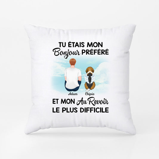 1028PFR1 Cadeau Personnalise Coussin Bonjour Au Revoir Amoureux des chiens