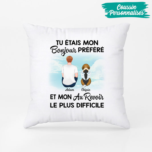 1028PFR2 Cadeau Personnalise Coussin Bonjour Au Revoir Amoureux des chiens