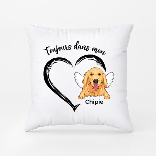1034PFR1 Cadeau Personnalise Coussin Dans Mon Coeur Amoureux des chiens