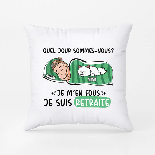 1051PFR1 Cadeau Personnalise Coussin Retraite Amoureux des Chats
