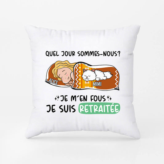 1051PFR2 Cadeau Personnalise Coussin Retraite Amoureux des Chats