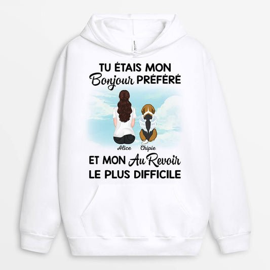 1052HFR2 Cadeau Personnalise SweataCapuche Bonjour Au Revoir Amoureux des chiens