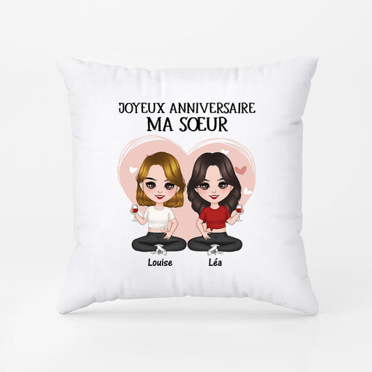 1055PFR1 Cadeau Personnalise Coussin Anniversaire Soeur Frere