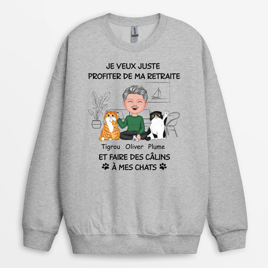 1060WFR1 Cadeau Personnalise Sweat shirt Retraite Calins Amoureux des chats