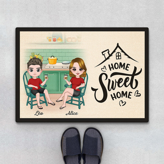 1077DFR1 Cadeau Personnalise Paillasson Home Sweet Home Famille