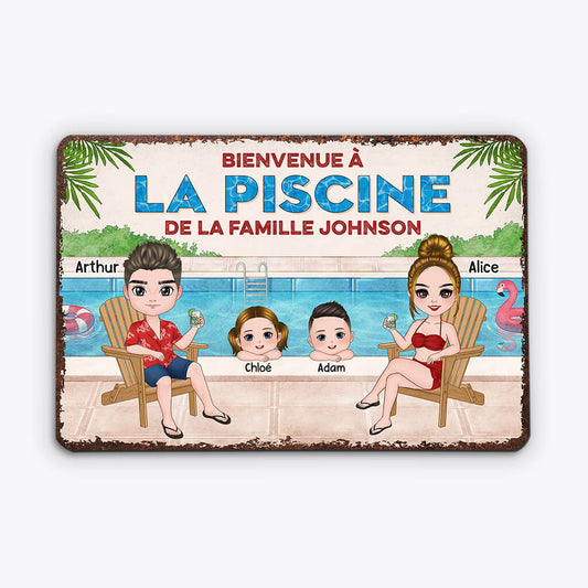 1078EFR1 Cadeau Personnalise Plaque Piscine Famille