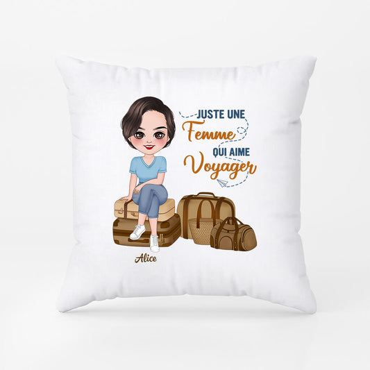 1103PFR2 Cadeau Personnalise Coussin Fille Femme Voyage