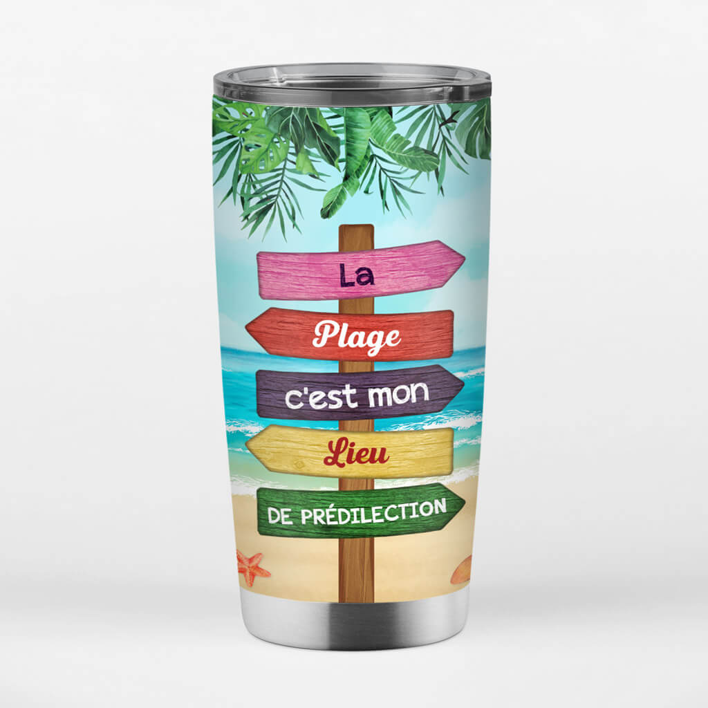 1106TFR3 Cadeau Personnalise Gobelet plage lieu Predilection Voyage