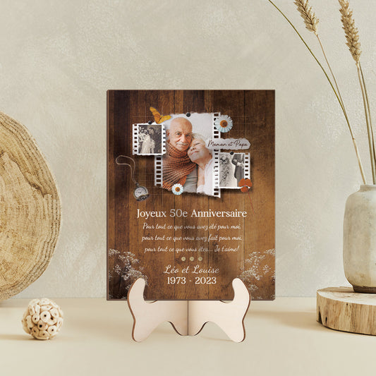 1132QFR2 plaque en bois personnalisee photo joyeux anniversaire de mariage 1132q8m0g