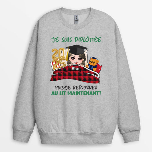 1134WFR2 Cadeau Personnalise Sweat shirt Diplome Au Lit Diplomes