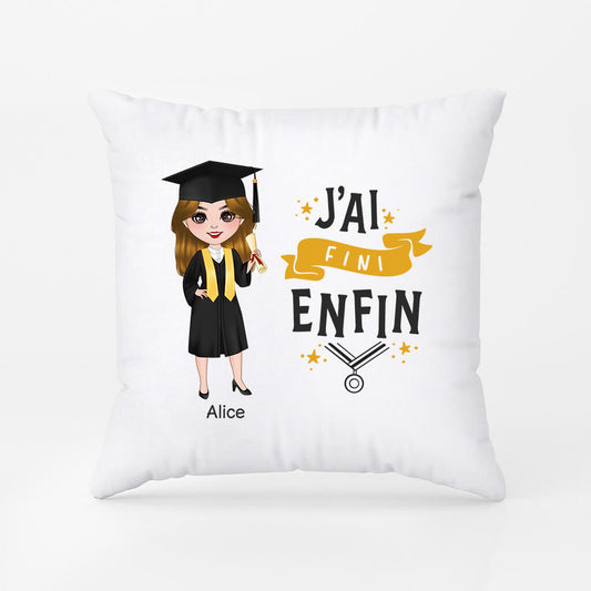 1155PFR1 Cadeau Personnalise Coussin Fini Enfin Diplomes