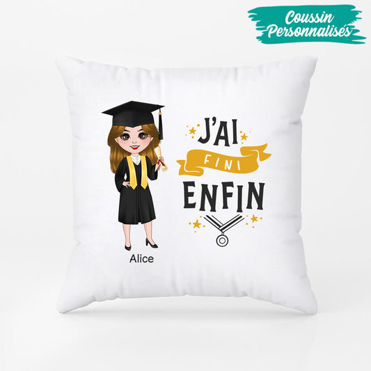 1155PFR2 Cadeau Personnalise Coussin Fini Enfin Diplomes