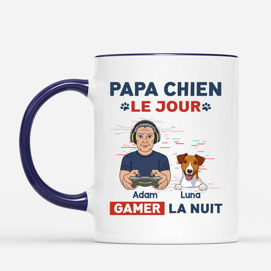 1161MFR2 Cadeau Personnalise Mug Papa Chien Jour Gamer Nuit Amoureux des chiens