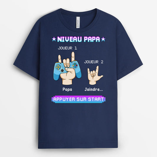 1166AFR1 Cadeau Personnalise T shirt Niveau Papa Gamer Pere