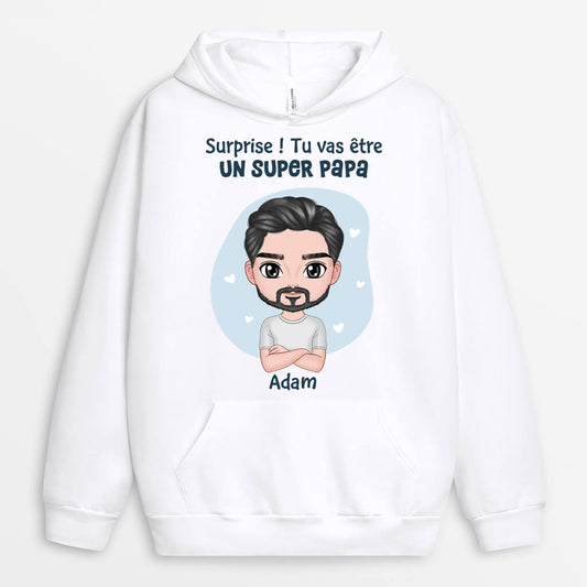 1172HFR1 Cadeau Personnalise Sweat a Capuche Surprise Super Papa Pere