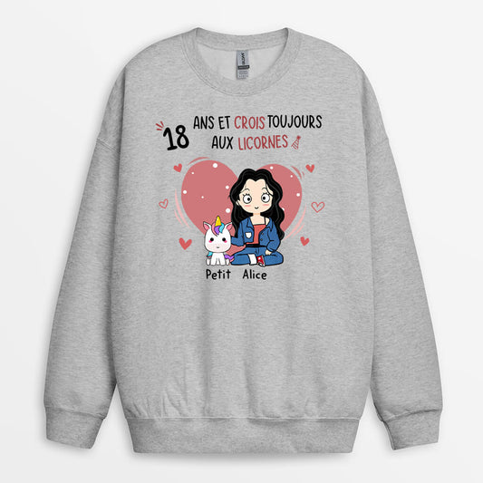 1244WFR2 sweatshirt 30 ans et crois toujours aux licornes personnalise