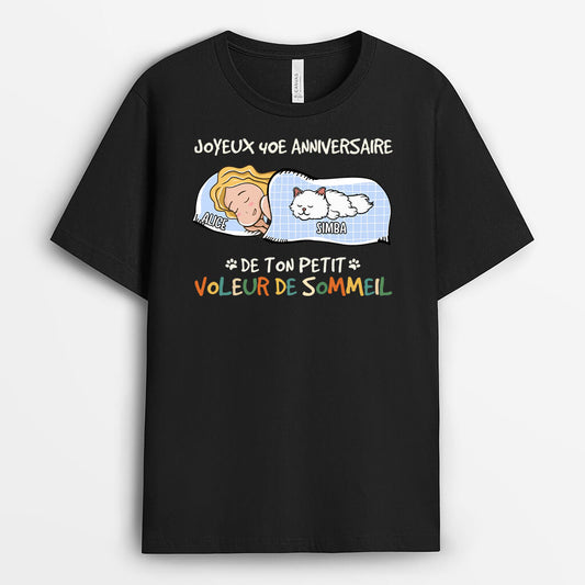 1246AFR1 t shirt joyeux 40e anniversaire petit voleur de sommeil personnalise