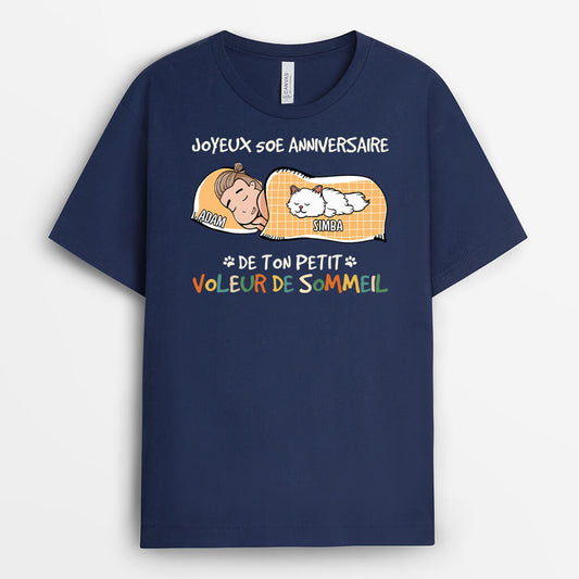 1246AFR2 t shirt joyeux 40e anniversaire petit voleur de sommeil personnalise