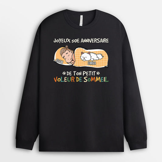 1246NFR1 manches longues joyeux 50e anniversaire petit voleur de sommeil personnalise