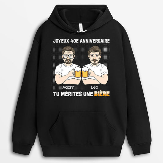 1247HFR2 sweat a capuche joyeux 40e anniversaire tu merites une biere personnalise