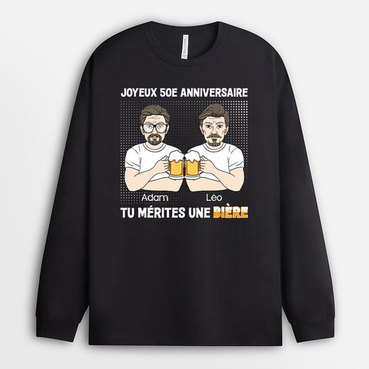 1247NFR3 manches longues joyeux anniversaire de 50 ans tu merites une biere personnalise