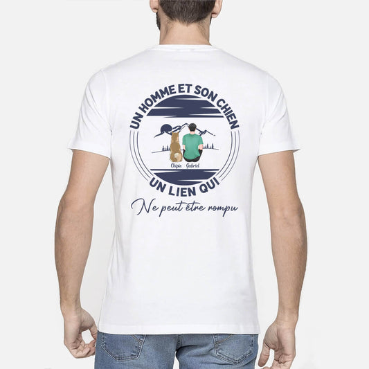 1263AFR2 t shirt un homme et son chien un lien qui ne peut etre rompu montagnes personnalise