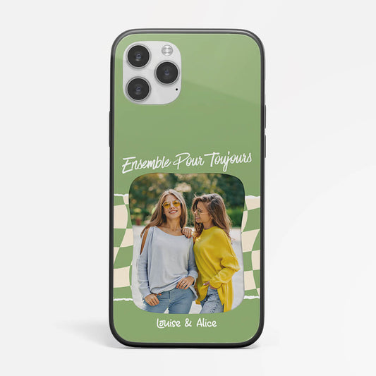 1271FFR1 coque de telephone iphone 14 ensemble pour toujours avec prenoms et photo personnalisee