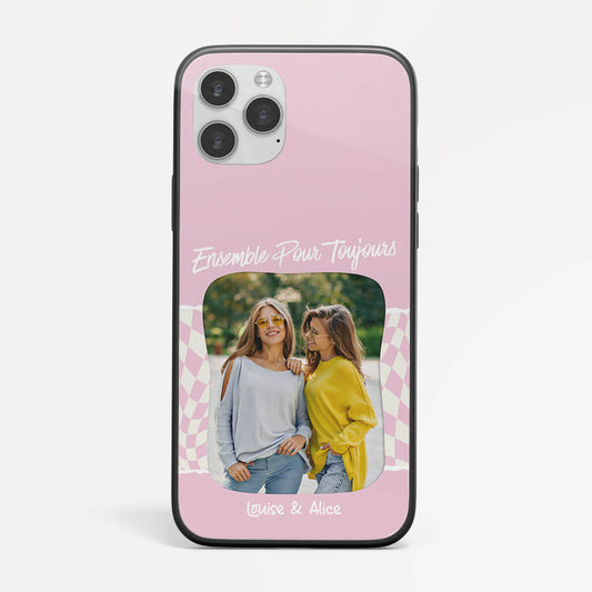1271FFR2 coque de telephone iphone 14 ensemble pour toujours avec prenoms et photo personnalisee