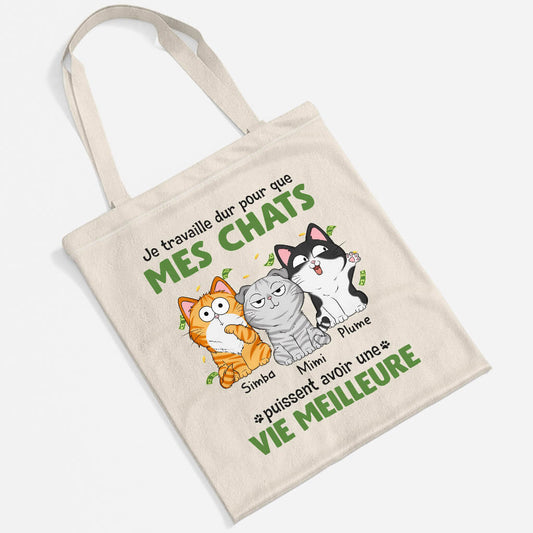 1292BFR2 tote bag je travaille dur pour que mon chat puisse avoir une vie meilleure personnalise