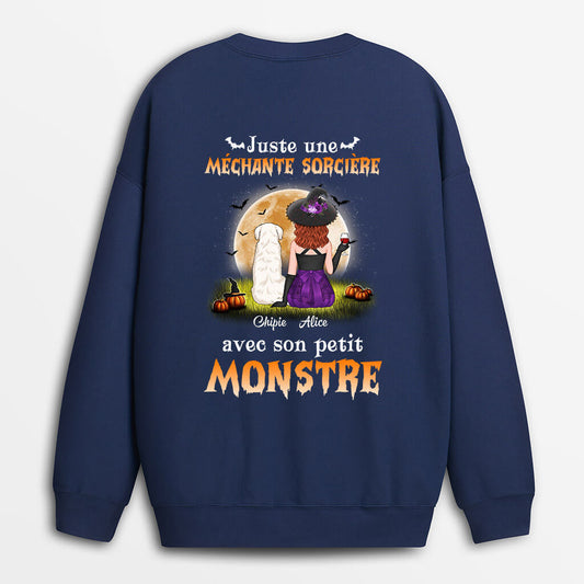 1309WFR1 sweatshirt juste une mechante sorciere avec son monstre personnalise