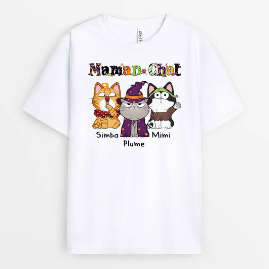 1311AFR1 t shirt maman chat mimi motif halloween personnalise