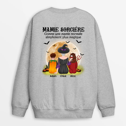 1337WFR1 sweatshirt mamie sorciere halloween plus magique avec impression au dos personnalise