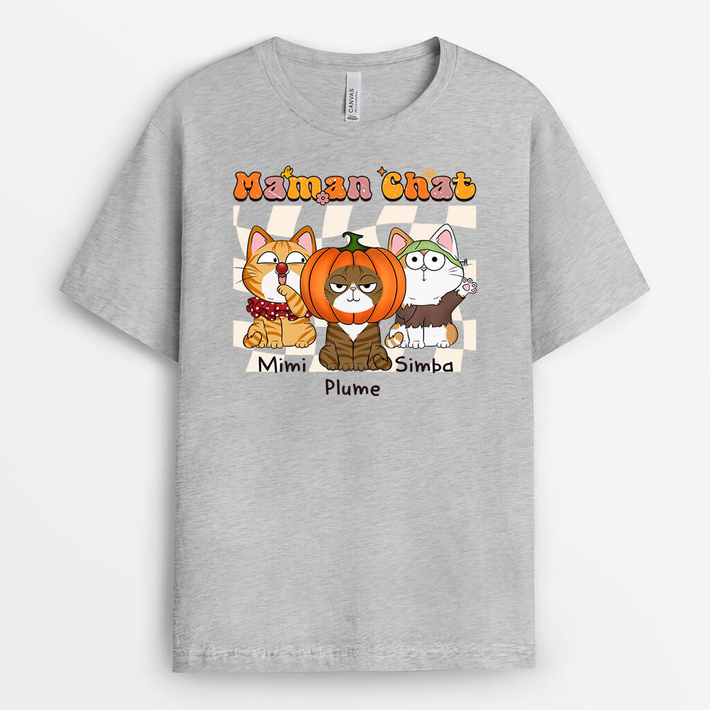 1349AFR1 t shirt la maman chat style retro halloween personnalise