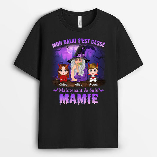 1357AFR1 t shirt mon balai sest casse maintenant je suis grand mere personnalise