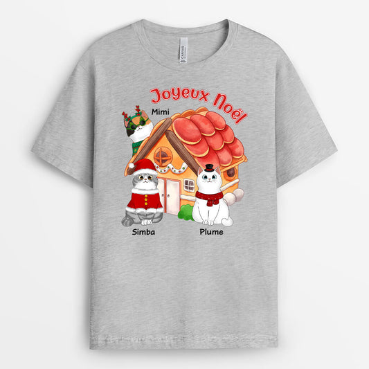 1372AFR2 t shirt joyeux noel maison des chats personnalise