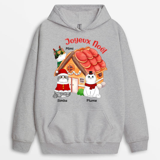 1372HFR2 sweat a capuche joyeux noel maison des chats personnalise