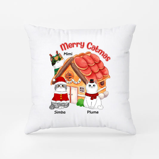 1372PFR1 coussin joyeux noel maison des chats personnalise