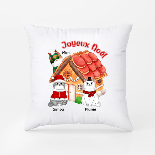 1372PFR2 coussin joyeux noel maison des chats personnalise