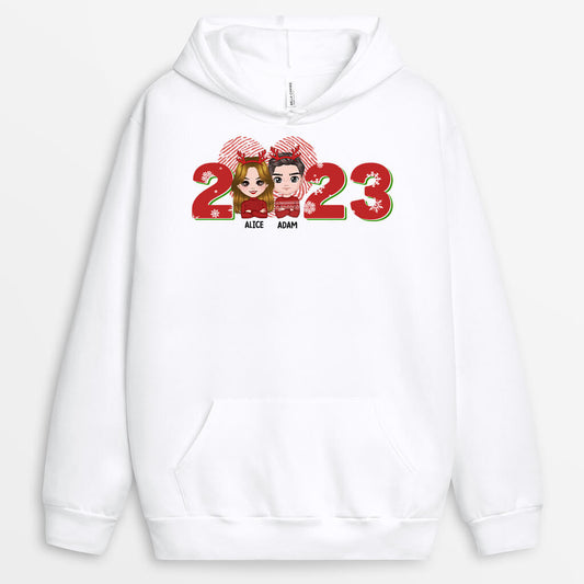1377HFR1 sweat a capuche couple de noel avec amour personnalise