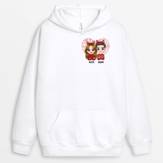 1378HFR1 sweat a capuche couple de noel avec coeur personnalise