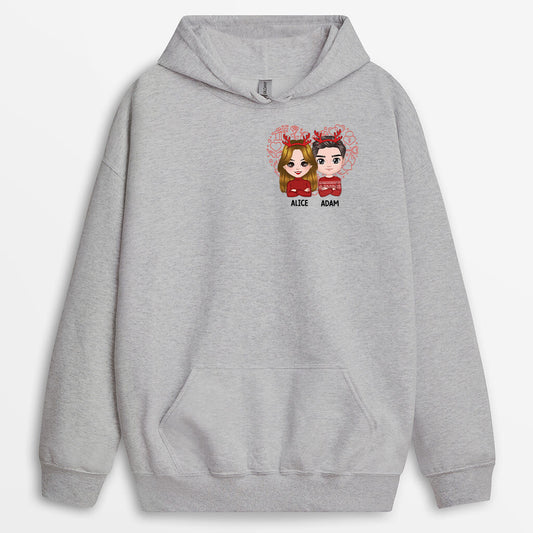 1378HFR2 sweat a capuche couple de noel avec coeur personnalise