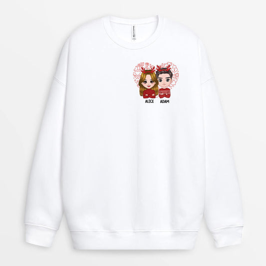 1378WFR1 sweatshirt couple de noel avec coeur personnalise